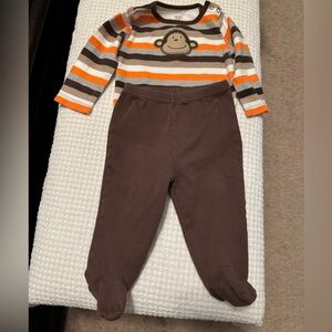 Monkey Chocolate Brown Striped Carter’s outfit 9m 9 months Baby Boy Girl Footie